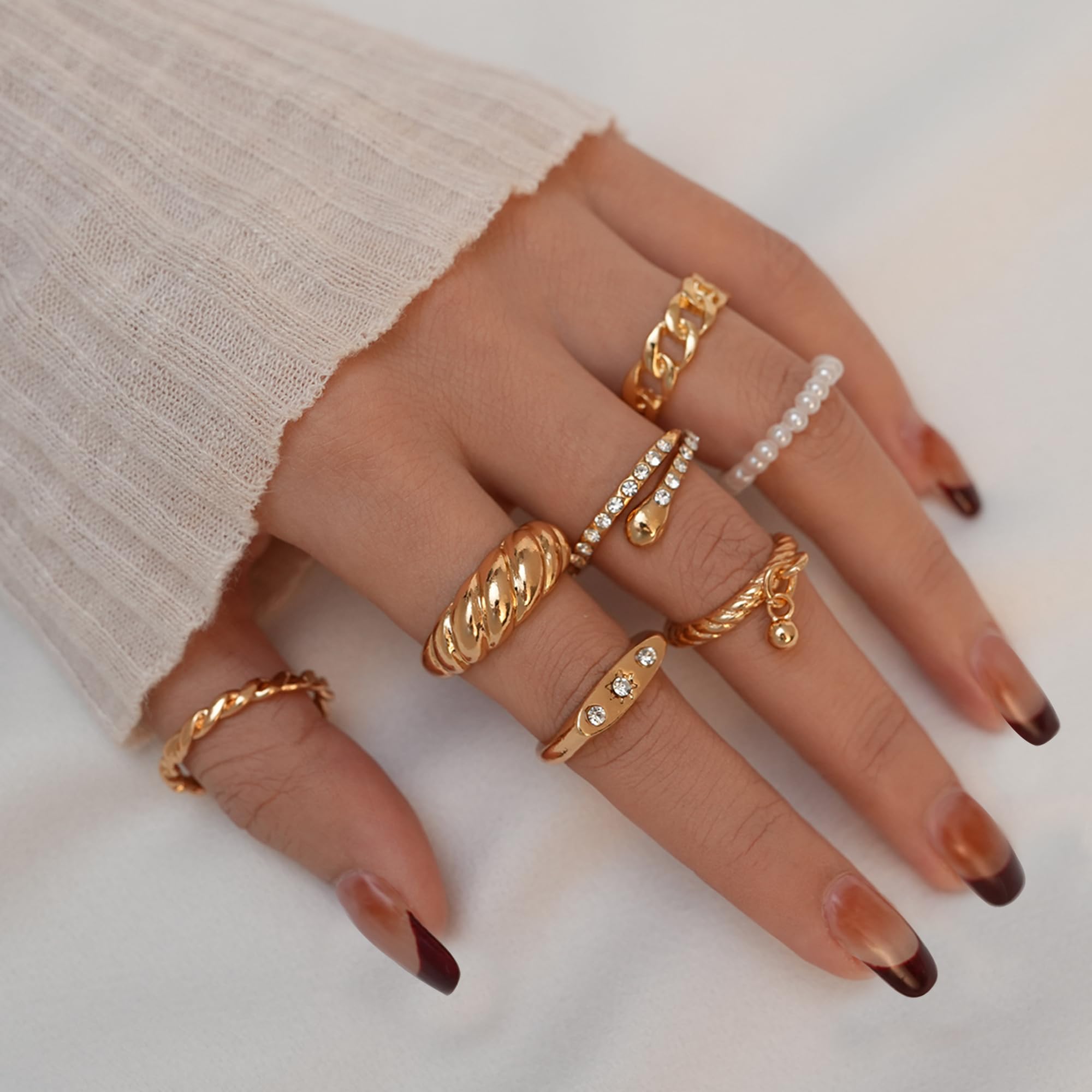 YEEZII 68 Pcs Gold Knuckle Rings Set for Women, Stackable Rings Boho Joint Finger Midi Rings Hollow Carved Crystal Stacking Rings Pack