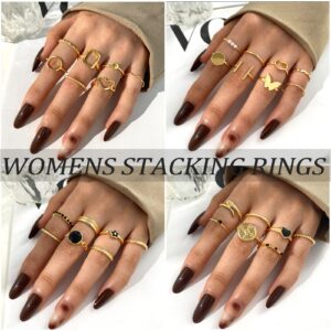 Dodder 70 Pcs Vintage Gold Knuckle Rings Set for Women, Boho Crystal Finger Rings Aesthetic Heart Chunky Ring, Silver Stackable Midi Rings Pack for Gift