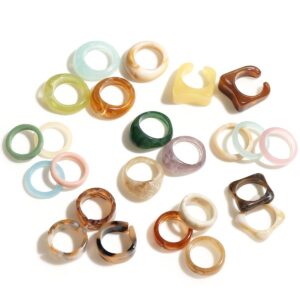 viva joya 24-piece colorful resin rings set - trendy stackable jewelry for women and teens, sizes 6-9