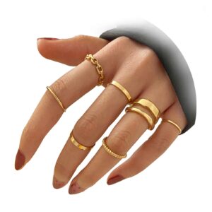 faxhion gold knuckle rings set for women snake chain stacking ring vintage boho midi rings size mixed