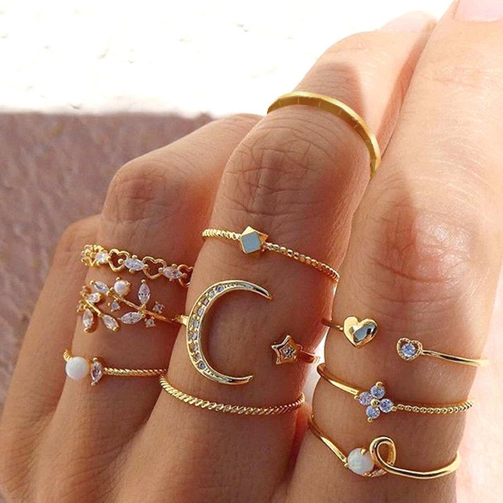 Gold Stacking Rings for Women Butterfly Knuckle Rings Snake Rings Moon Star Rings Heart Stacking Rings for Girls, Alloy, alloy