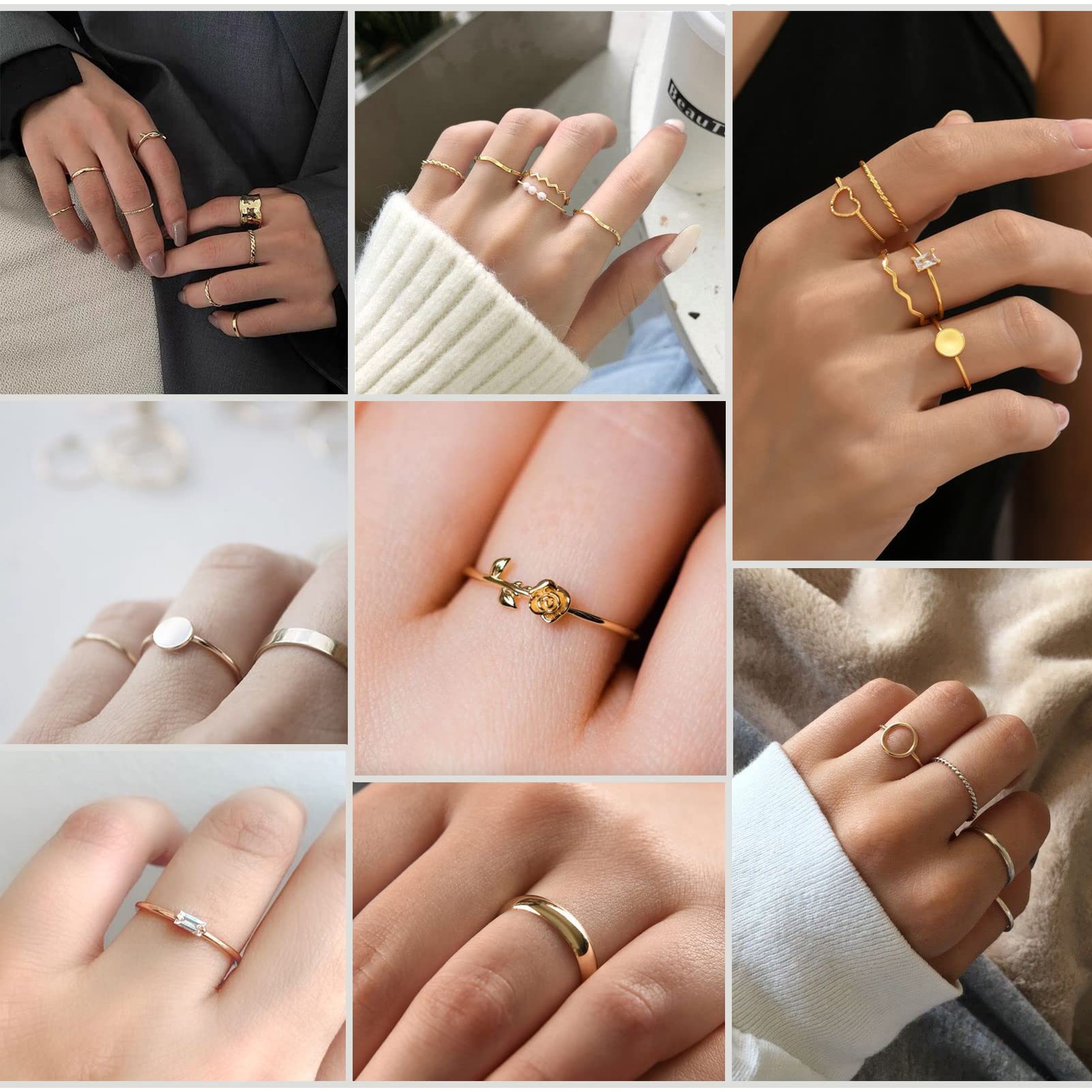 ÌF ME 24 Pcs Gold Vintage Knuckle Rings Set for Women, Boho Dainty Stackable Midi Finger Rings, Snake Butterfly Signet Fashion Ring Pack Jewelry Gifts. (24-pcs gold)