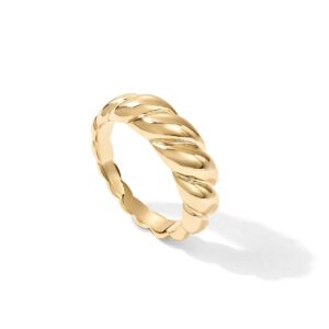 pavoi 14k yellow gold plated croissant ring twisted braided gold plated ring | chunky signet ring | size 7