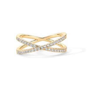 PAVOI 14K Gold Plated X Ring CZ Simulated Diamond Criss Cross Ring (9, Yellow)