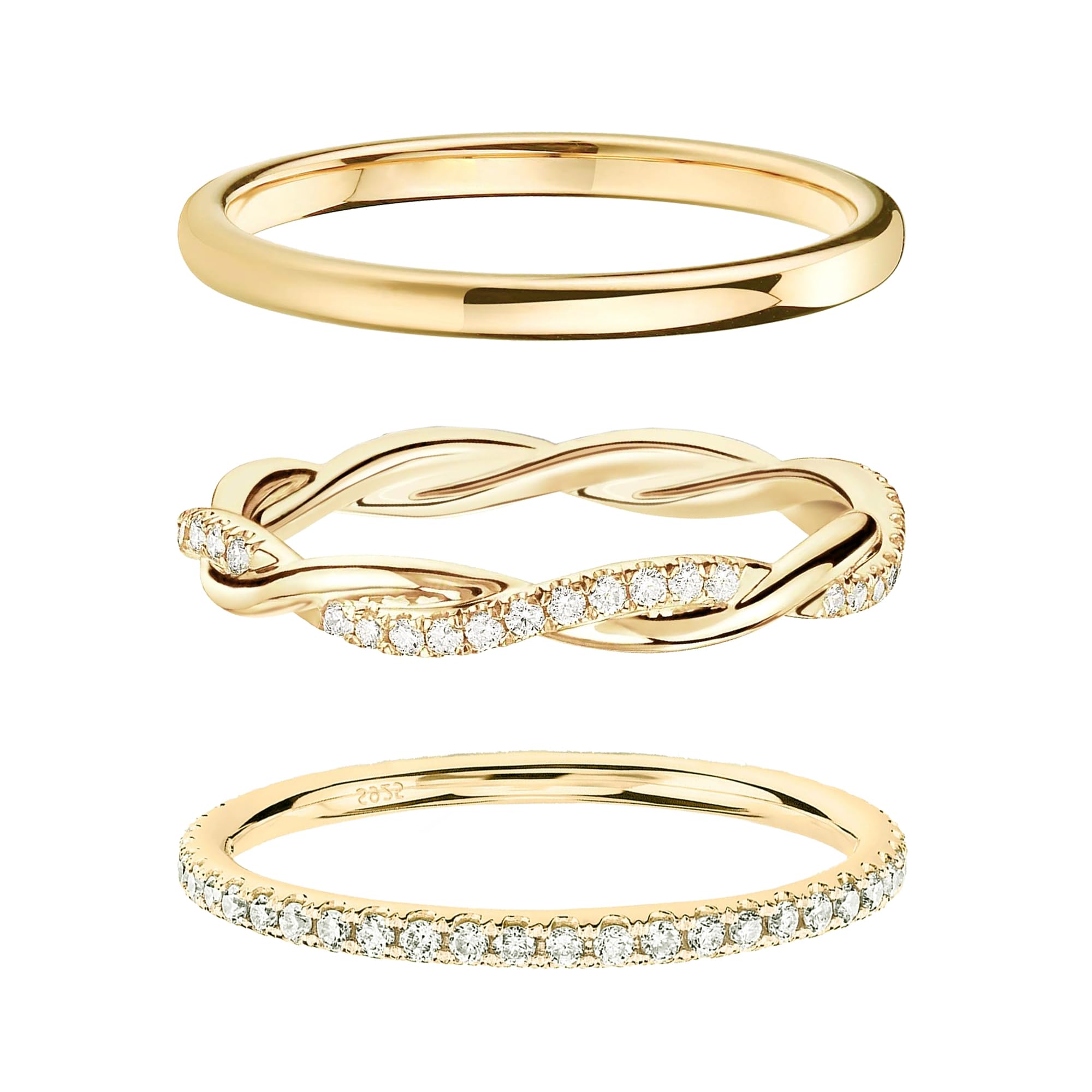 DEARMAY Stackable Gold Ring Set for Women, Dainty 14K Real Gold Ring Jewelry Diamond Trendy Twisted Fashion Thin Cubic Zirconia Simple Non Tarnish Thumb Unique Statement Rings Pack Size 5/6/7/8/9/10,