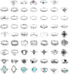 funrun jewelry 61pcs knuckle ring set for women joint stackable midi finger ring bohemian retro vintage jewelry