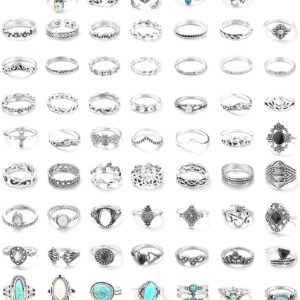 FUNRUN JEWELRY 61PCS Knuckle Ring Set for Women Joint Stackable Midi Finger Ring Bohemian Retro Vintage Jewelry