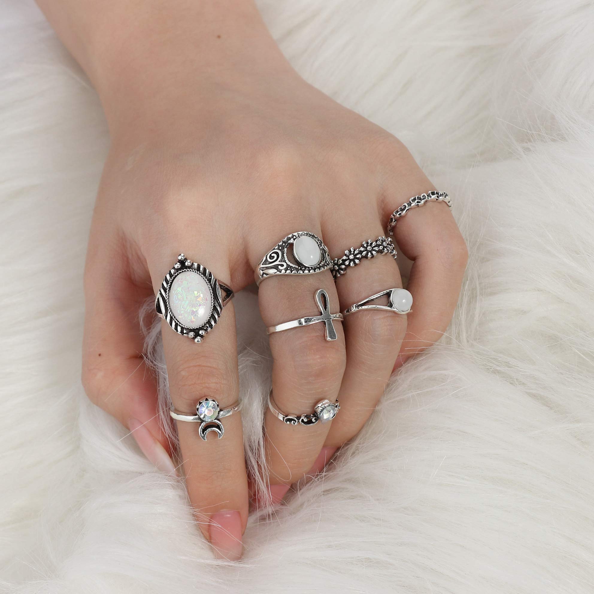 FUNRUN JEWELRY 61PCS Knuckle Ring Set for Women Joint Stackable Midi Finger Ring Bohemian Retro Vintage Jewelry