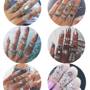 FUNRUN JEWELRY 61PCS Knuckle Ring Set for Women Joint Stackable Midi Finger Ring Bohemian Retro Vintage Jewelry