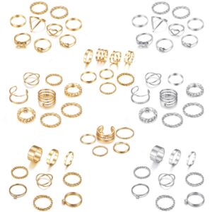 LOYALLOOK 65PCS Bohemian Knuckle Ring Midi Set Hollow Silver Gold Vintage Stackable Rings Fashion Finger for Women