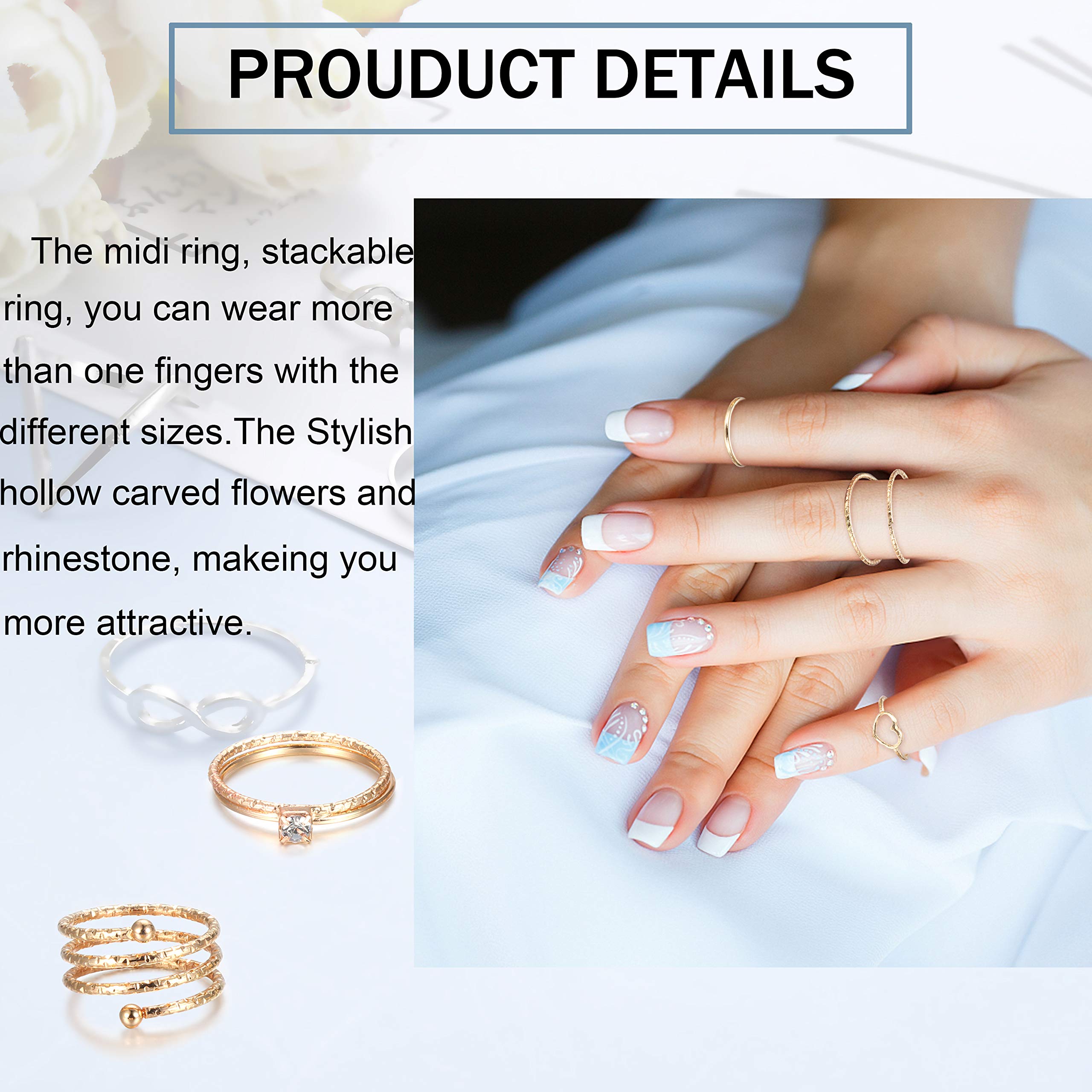 LOYALLOOK 65PCS Bohemian Knuckle Ring Midi Set Hollow Silver Gold Vintage Stackable Rings Fashion Finger for Women