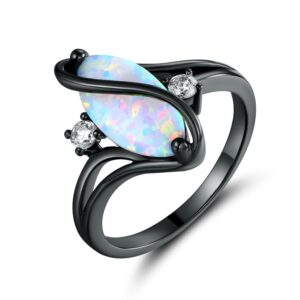 barzel 18k black rhodium plated created fire opal ring with cubic zirconia accents (black rhodium fire opal, 7)