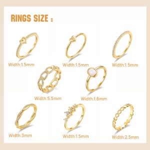 PLOMFOV 14K Gold/Silver Plate Stacking Rings Set for Women CZ Heart Simple Cute Stackable Rings Dainty Trendy Gold Statement Rings Plain Band Size 4-11 Gold 7