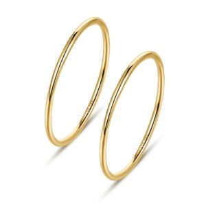 nokmit 2pcs 1mm 14k gold filled rings for women girls thin gold ring dainty cute stacking stackable thumb pinky band non tarnish comfort fit size 4 to 11 (7)