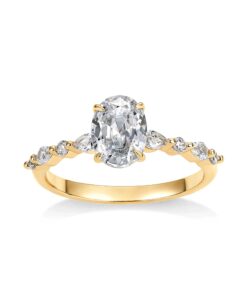 pavoi 14k yellow gold plated 1.25ct oval cubic zirconia promise engagement ring | solitaire wedding bands | halo fake engagement ring for women | size 7