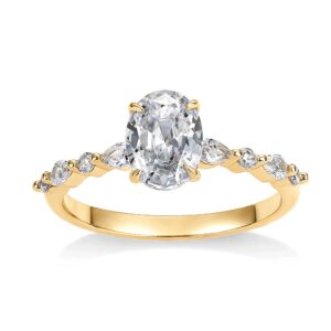 PAVOI 14K Yellow Gold Plated 1.25CT Oval Cubic Zirconia Promise Engagement Ring | Solitaire Wedding Bands | Halo Fake Engagement Ring for Women | Size 7