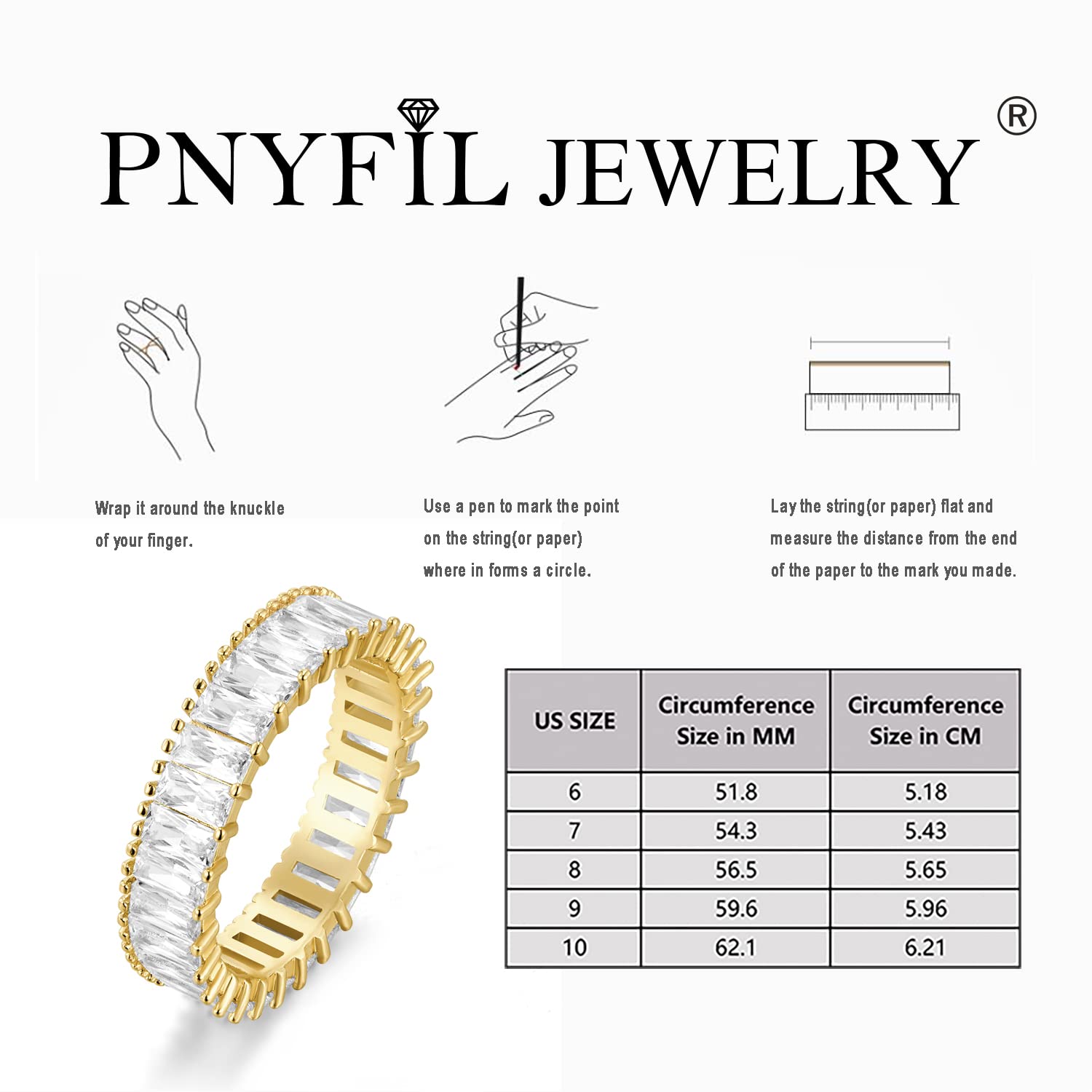 PNYFIL 8Pcs Emerald Cut Eternity Stackable 14K Gold Rings for Women - Baguette Ring, Dainty Rings for Women, Non-Tarnish Gold Rings, Stackable Rings for Women & Fashion Rings Set