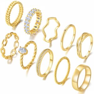 PLOMFOV Gold Rings for Women Gold Plated Stackable Rings Wedding Bands Eternity Dainty 14K Gold Ring Thin Simple Trendy Thumb Stacking Ring Pack Size Gold 8