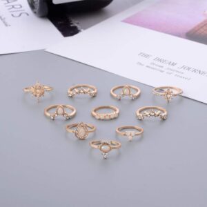 Knuckle Stacking Rings for Women ,Boho Vintage Stackable Rings Cute Fashion Crystal Aesthetic Midi Finger Rings Set Multiple Rings Pack Bulk