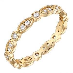 PAVOI 14K Yellow Gold Plated Rings Cubic Zirconia Band | Round Milgrain Eternity Bands | Yellow Gold Rings for Women Size 7