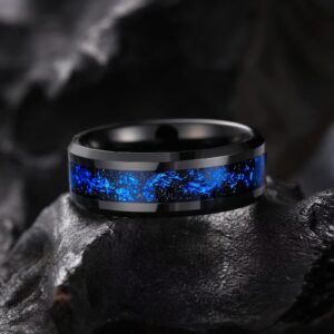 King Will Mens 8mm Black Tungsten Carbide Wedding Ring Blue Foils Inlay Tungsten Ring Beveled Edge Tungsten Ring 11