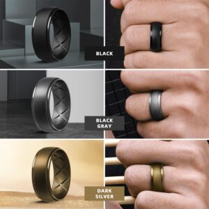 Egnaro Inner Arc Ergonomic Breathable Design, Silicone Rings Mens with Half Sizes, 7 Rings / 4 Rings / 1 Ring Rubber Wedding Bands, 10mm Wide-2.5mm Thick