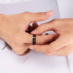 King Will Men 6mm Black Matte Brushed Stainless Steel Ring Stepped Beveled Edge Laser Etched I Love You 9.5