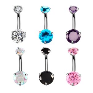 yhmm 14g surgical steel belly button rings, internally threaded 12mm long round cz navel barbell stud for women men (6 pcs 6 colors)