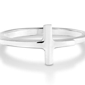 Miabella 925 Sterling Silver or 18K Gold Over Silver Sideways Cross Ring for Women Made in Italy (sterling silver, 5)