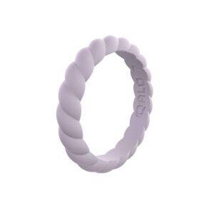 QALO Women's Rubber Silicone Ring, Stackable Twist Rubber Wedding Band, Breathable, Durable Engagement Silicone Ring, 3.3mm Wide 2mm Thick, Amethyst, Size 6