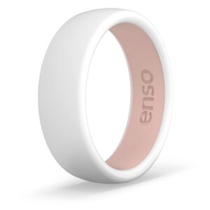 enso rings dual tone 2.0 silicone wedding ring – two tone hypoallergenic wedding band – comfortable band for active lifestyle – white/pink sand, size 6