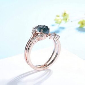 Natural Moss Agate Gemstone Genuine 925 Sterling Silver Ring for Women Kite Cut Women's Ring Set for Engagement Silver 925 Jewelry (Rose Gold Plated Silver, 5)