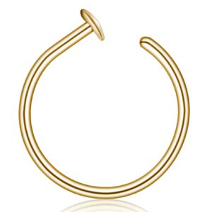 14k gold nose rings hoops for women, 22 gauge 6mm - 7mm adjustable nose piercing jewelry, small thin gold filled snug nose hoop ring 22g