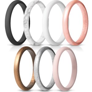 ThunderFit Women's Thin and Stackable Silicone Wedding Bands, Promise Rings 2.5mm Wide 2mm Thick - 1/4/5/6/7/8/9/10 Variety Multipack (Pack B - Size 5.5-6 (16.5mm))