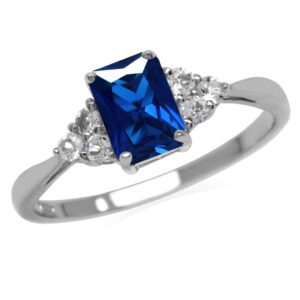 silvershake created blue sapphire octagon 7x5 mm 925 sterling silver engagement ring size 6.5