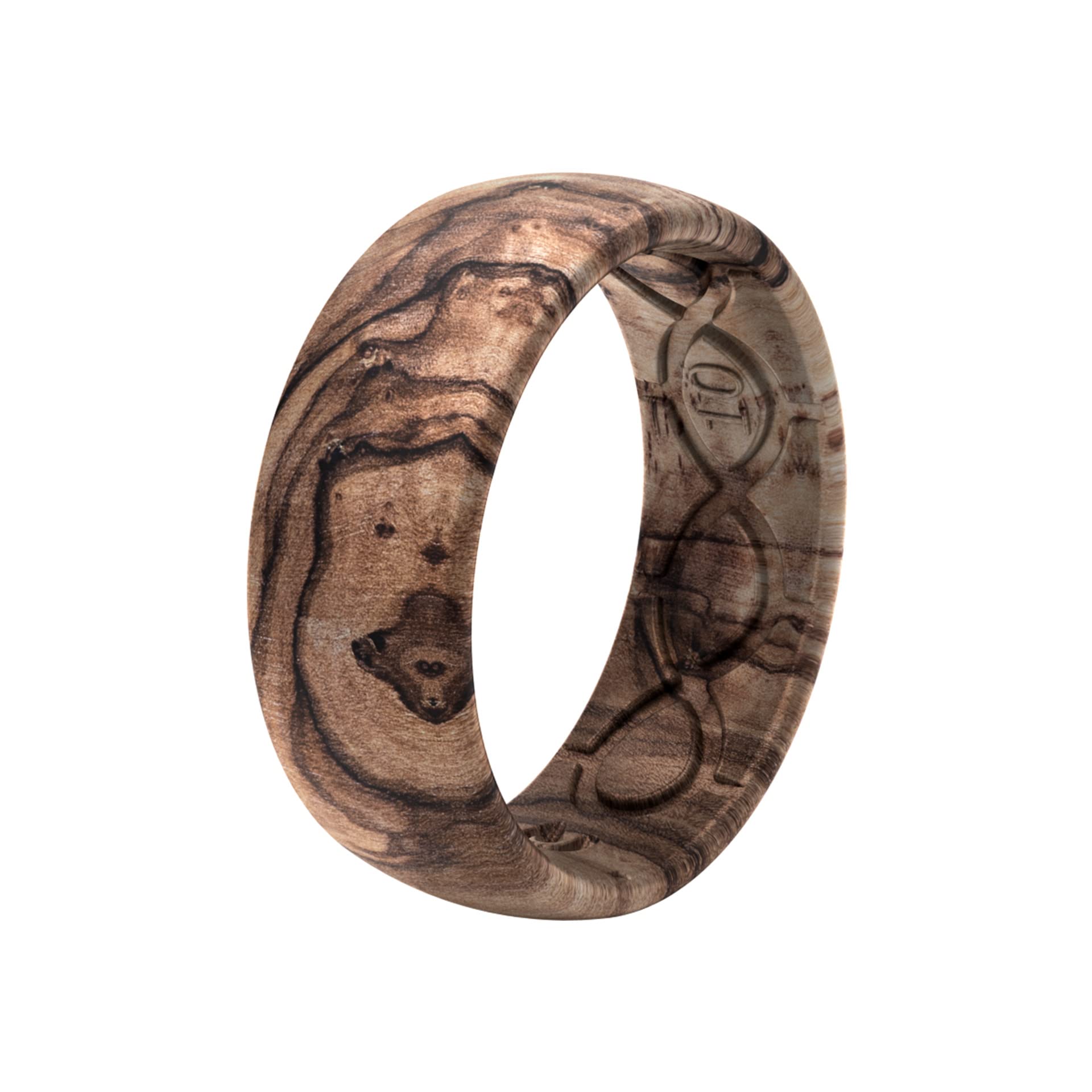 Groove Life Nomad Burled Walnut Silicone Ring Breathable Rubber Wedding Rings for Men, Lifetime Coverage, Unique Design, Comfort Fit Ring - Size 10