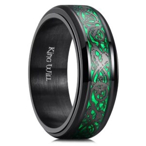 king will mens spinner 8mm stainless steel ring anxiety fidget ring black celtic dragon green carbon fiber inlay fidget wedding ring 7