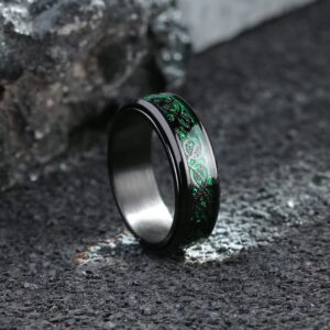 King Will Mens Spinner 8mm Stainless Steel Ring Anxiety Fidget Ring Black Celtic Dragon Green Carbon Fiber Inlay Fidget Wedding Ring 7