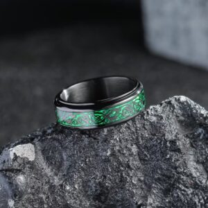 King Will Mens Spinner 8mm Stainless Steel Ring Anxiety Fidget Ring Black Celtic Dragon Green Carbon Fiber Inlay Fidget Wedding Ring 7