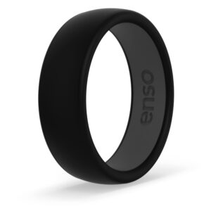 enso rings dual tone 2.0 silicone wedding ring – two tone hypoallergenic wedding band – comfortable band for active lifestyle – obsidian/slate, size 9