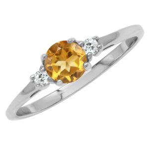 Silvershake Petite Natural Citrine and White Topaz 925 Sterling Silver Ring Size 5