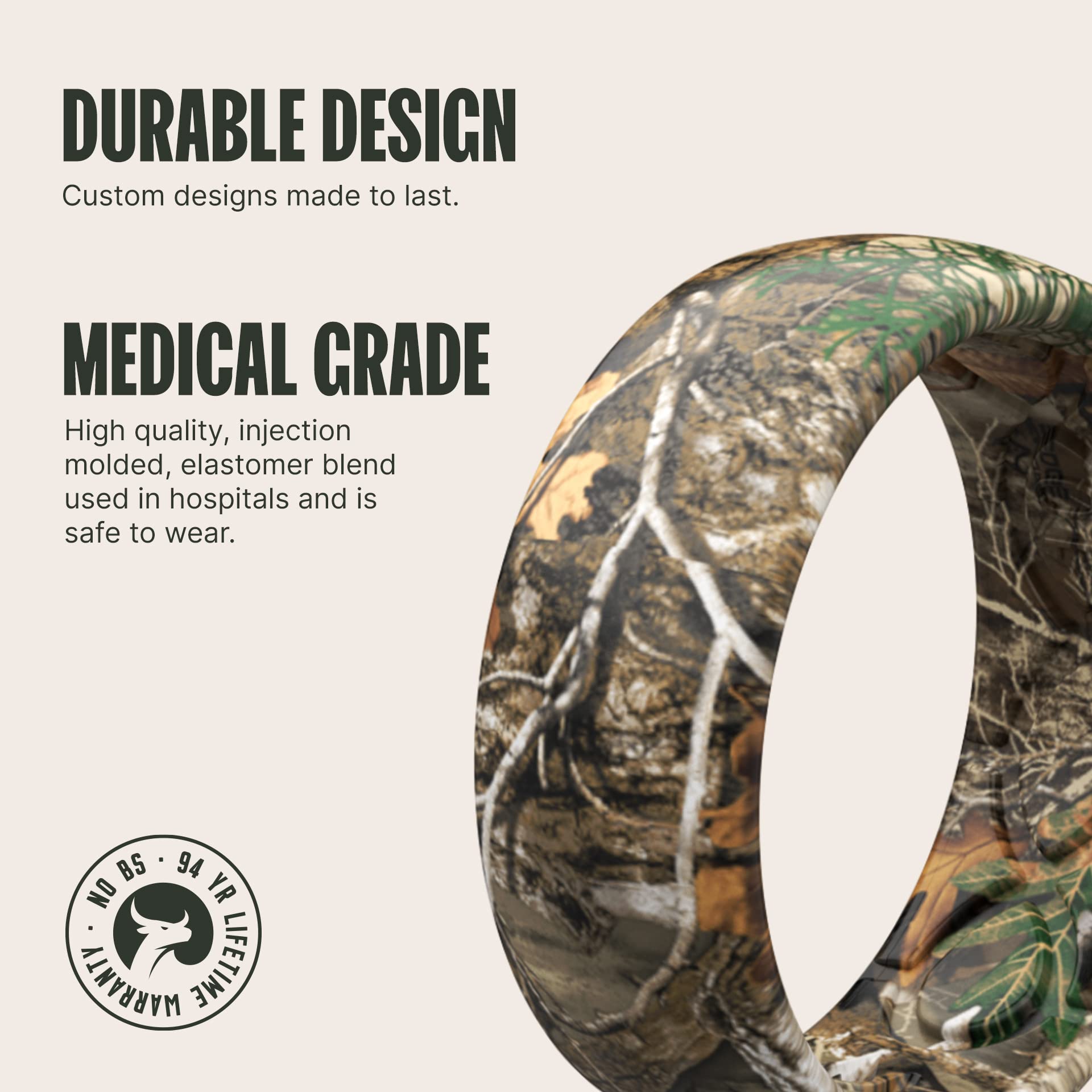 Groove Life RealTree Edge Camo Silicone Ring - Breathable Rubber Wedding Rings for Men, Lifetime Coverage, Unique Design, Comfort Fit Ring - Size 11