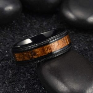 King Will NATURE 8mm Black Titanium Ring with Wood Inlay Wedding Band Ring for Men Real Comfort Fit