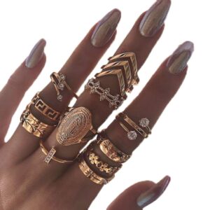 edary vintage ring set carved knuckle rings crystal rings set gold stackable rings midi rings finger jewelry for women(13pcs)