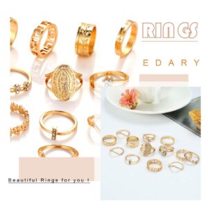 Edary Vintage Ring Set Carved Knuckle Rings Crystal Rings Set Gold Stackable Rings Midi Rings Finger Jewelry for Women(13PCS)