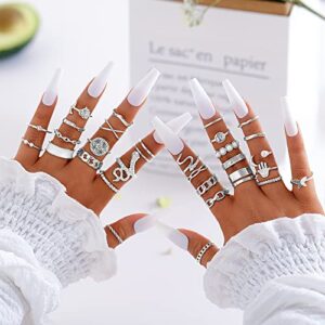 iF YOU 30 Pcs Vintage Knuckle Rings Set, Boho Butterfly Snake Stackable Finger Rings for Women, Silver Midi Rings Pack