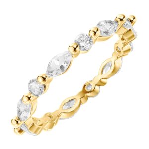 PAVOI 14K Yellow Gold Plated Rings Cubic Zirconia Love Ring | 2.5mm Stackable Rings for Women | Yellow Gold Rings for Women Size 9