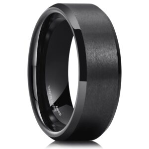 King Will BASIC Men Wedding Black Tungsten Ring 8mm Matte Finish Beveled Polished Edge Comfort Fit 9.5