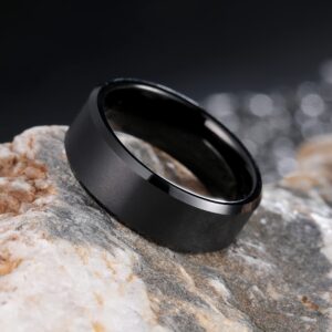 King Will BASIC Men Wedding Black Tungsten Ring 8mm Matte Finish Beveled Polished Edge Comfort Fit 9.5