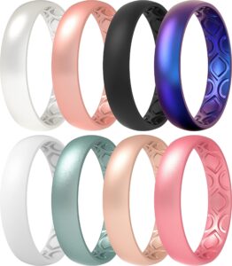 thunderfit women breathable eternity pattern silicone wedding rings anniversary bands 4mm wide 1.5mm thick - 1/2/3/4/5/7/8/9/10/12 variety multipack